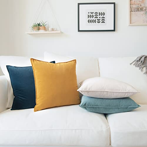 Monday Moose Decorative Throw Pillow Covers Cushion Cases, Set Of 4 Soft Stonewashed Velvet Modern Designs, Mix And Match For Home Decor, Pillow Inserts Not Included (18X18 Inch, Green/Orange) #TOP1