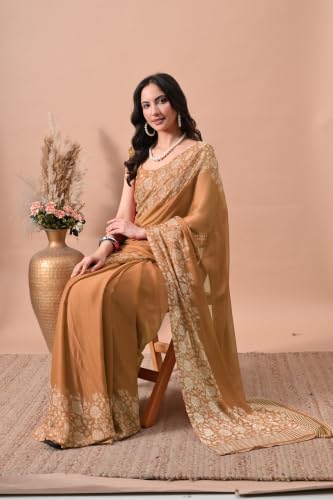 Image of MIRCHI FASHION Women Saree | Chiffon Chevron Zig Zag Printed Office Wear Sari with Blouse