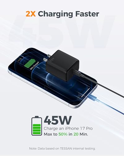 Cargador USB-C GaN 45W compatible con iPhone 15, Pixel y Galaxy 3