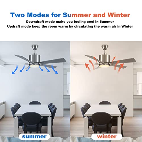 Warmiplanet Ceiling Fan With Lights Remote Control, 52 Inch Brushed Nickel Ceiling Fan With Light For Bedroom,Living Room, Office, Basement,Kitchen,Dining Room, Dimmable Modern Ceiling Fan #TOP5