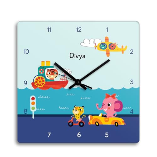 Image of Zooboo Personalized Analog Wall Clock, Custom Name Acrylic Silent Quartz Movement Wall Clock with Sleek Modern Design, Ideal for Birthdays or Return Gifts (Design - Lets Travel), 30x30 cm, Multicolor