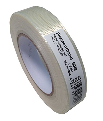 Preisvergleich Produktbild 4 Rollen Filamentband Filament Klebeband a 25mm x 50m Glasfaserverstärkt Packband reißfest Filamentklebeband