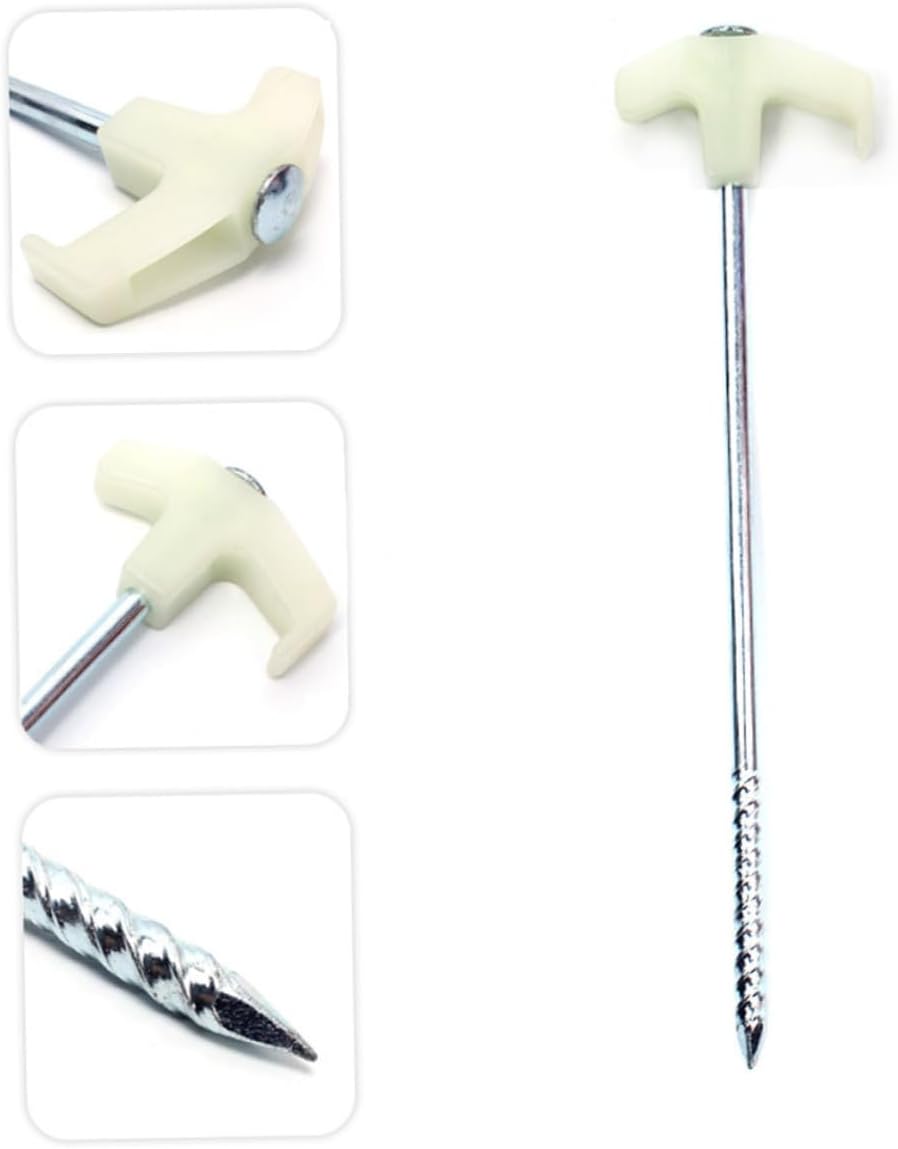 Cabilock 16 Pcs 25cm Spiral Tent Stakes and Pegs, White Steel Ground Anchors with Fluorescent Tips for Outdoor Camping, Tent and Awning Securing in Muddy Or Snowy Terrain