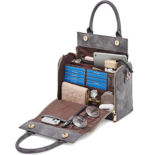 Foxlover Vegan Leather Handbags For Women Multifunctional Top Handle Purse Ladies Leather Crossbody Shoulder Bags (Grey) #TOP7