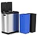 iTouchless 16 Gallon / 60 Liter Stainless Steel Kitchen Trash Can, Dual Compartment Recycling Bin, Soft-Close Lids, Odor Filter, Hands-Free Step, Color-Coded Removable Buckets, Smudge-Resistant