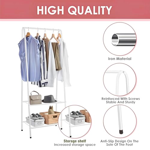 Youyijia Kleiderständer Garderobenständer Garderobe 2 Ablagen für Schuhe und Boxen Metallgestell platzsparend ideal für Schlafzimmer Flur und Büro Weiß