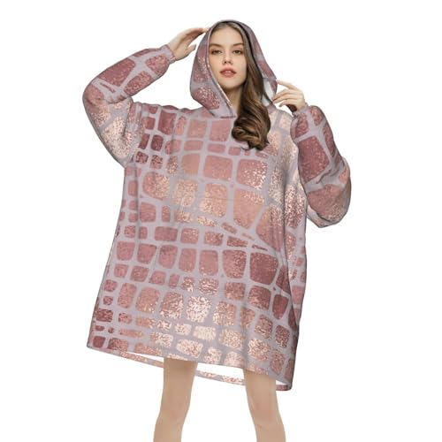 Pull-over couverture oversize femme flanelle sweat à capuche imprimé serpent or rose