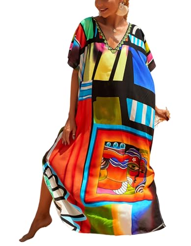 Image of NFVNKJ Women's Plus Size Beach Lounge Kaftan Maxi Dress Swimsuit Coverup for Women