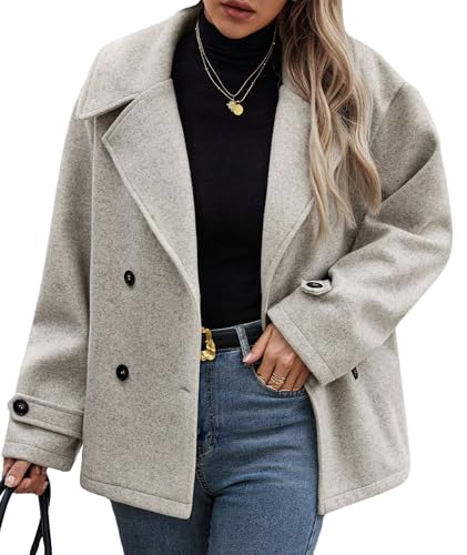 ECDAHICC Womens Wool Blend Lapel Coat Fall Winter Pea Coat Double Breasted Blazer Jackets Fashion Coat(LY,M)