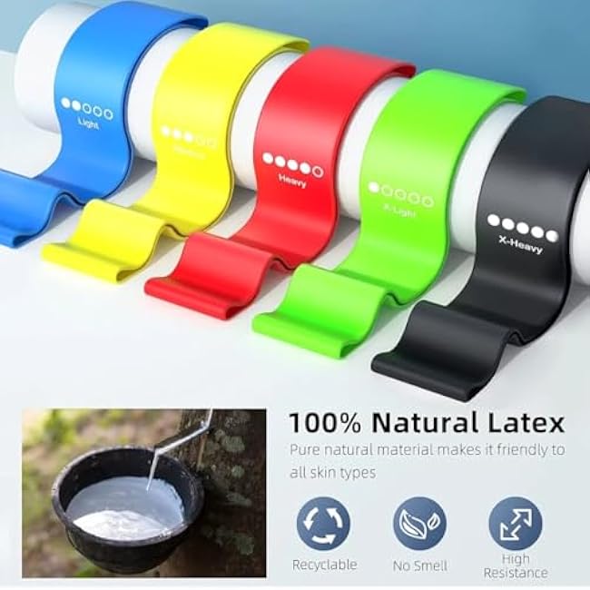 J&A Fitness Resistance Bands for Working Out, Women & Men Exercise Bands Set, with Carry Bag, for Whole-Body Fitness, Booty, Leg, Arm, Stretching, Physical Therapy, Strength Training - Set of 5