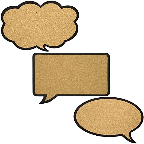 BAKAJI Lot de 3 tableaux de bord en liège forme de bande dessinée avec cadre noir, décoration de la maison, rappel de bureau, design moderne mural vintage