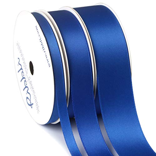 Ribbli 3 Rolls Double Faced Solid Satin Royal Blue Craft Ribbon,Total 30 Yards,(1/4 Inch x 10-Yard,5/8 Inch x 10-Yard,1 Inch x 10-Yard),Use for Bows Bouquet,Gift Wrapping,Wedding Decoration