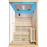 InfraHHZQ 2-4 Person Indoor Steam Sauna Cabin, Chilean Pine Wood Home Wet Steam Sauna with 3000W Heater, Starry Chromotherapy Ceiling Lights & Built-in Waterproof Speakers