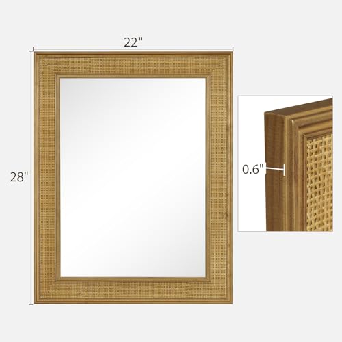 WallBeyond Rattan Wall Mirror Rectangle, 22 X 28 inch Rattan Mirror with Wooden Framed for Wall Decor Bathroom, Living Room, Entryway, Farmhouse, Bedroom - Image 2