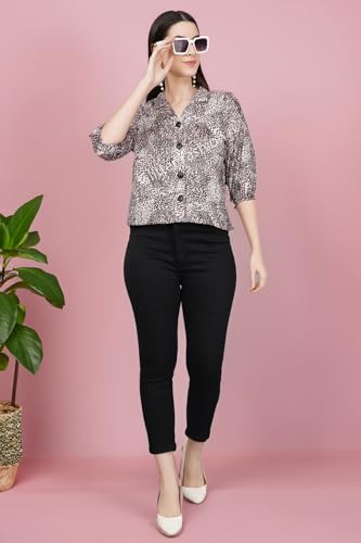 Image of Women Printed Oversized Lapel Collar Casual Crop Shirt