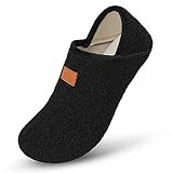 Scurtain Unisex Mens Womens Slippers Socks Artificial Woolen Slippers for Men Women with Non-Slip Rubber Sole Women House Slipper Women Travel Slippers Indoor Shoes Black 7.5-8 W
