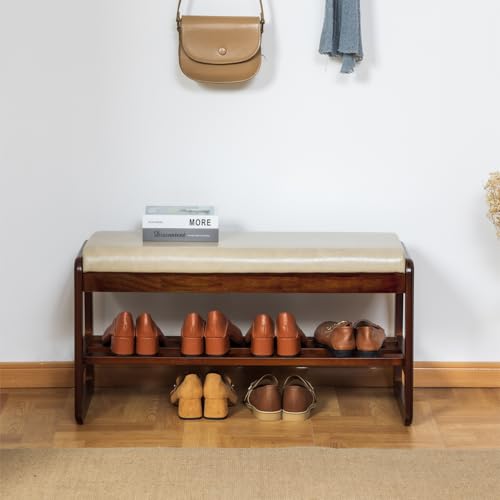 SOBIBO Shoe Bench with Storage - 2-Tier Entryway Bench, Solid Wood Shoe Rack with Cushion & Flip-Open Box, Mid-Century Modern for Hallway, Mudroom, Bedroom (Gray, 31.5'') by SOBIBO - Image 2