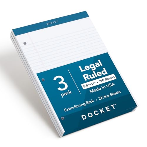 Lot de 3 blocs d'écriture Tops Docket 63393 papier blanc ligné pour classeur