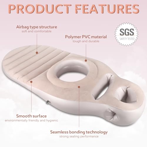 Eirolace Aufblasbares Schwangerschaftskissen, Yogamatte Für Schwangere Mit Loch, Bequeme Beflockte Luftbett für Schwangere Frauen, Bauchlage Matte, Ganzkörperunterstützung Schmerzlinderung(Beige)