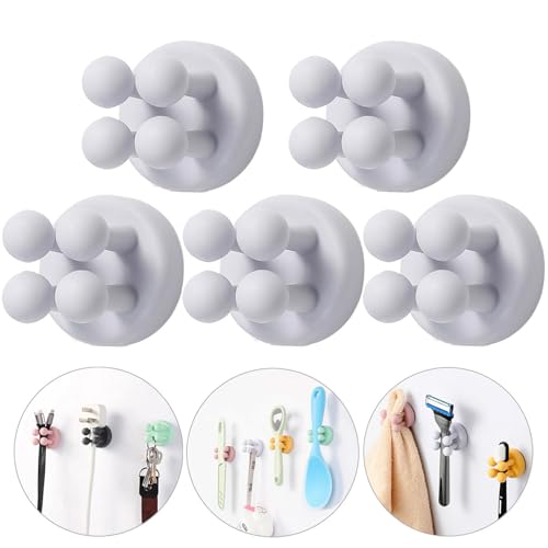 ZEZHOU Tooth Brush Holders for Bathroom - 5Pcs Silicone Toothbrush Razor Holder for Shower Wall Mounted Self Adhesive Cute Storage Hook for Kids Hanging Loofah Towel for Kitchen Living Room Office