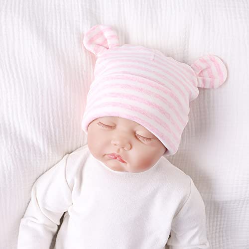 Image of Original Cotton Newborn Hats for Girls Striped Preemie Baby Hats Bear Ears Infant Boys Beanies 0-6 Months