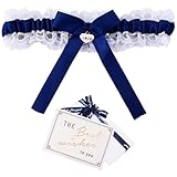 HEYOMI Giarrettiera da Sposa in Blu per Il Matrimonio, Nastro Decorato con Pzzo, Fiocco e ...