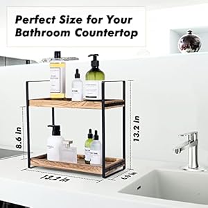 2-Tier Countertop Organizer for Bathroom Counter Wood Bathroom Counter Organizers Shelf Cosmetic Storage, Standing Vanity Tray for Room Organization and Decor 2 Tier Countertop Organizer for Bathroom Counter Wood Bathroom Counter Organizers Shelf Cosmetic Storage Standing Vanity Tray for Room Organization and Decor