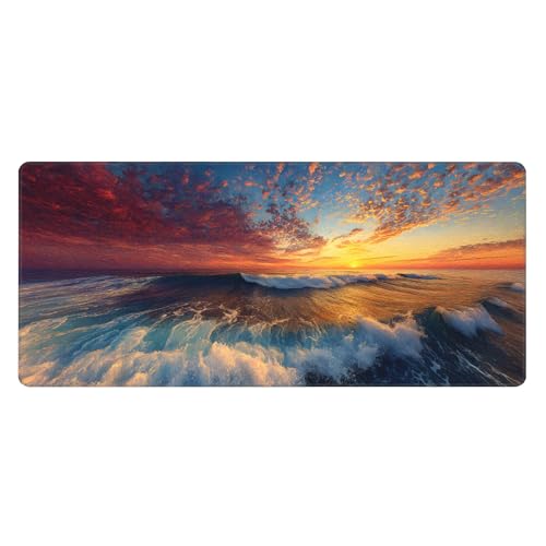 Image of Cloud Wave Beach Extended Gaming Mouse Pad, with Stitched Edges Large Mouse Pad Desk Protector, Rubber Base Mousepad Keyboard Mouses Mat for Work Game Office Home- 32 inch X 12 inch Inch,E693