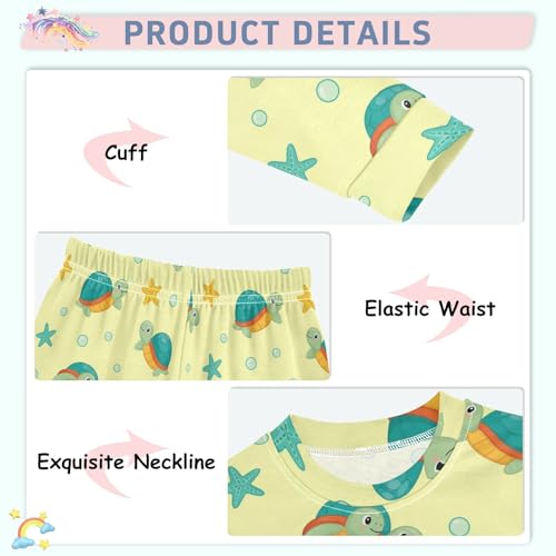 Pajama Sets Long Sleeve Turtles Stars Bubbles Yellow Background Soft Comfy Sleepwear 2 Piece PJS 3-8T4