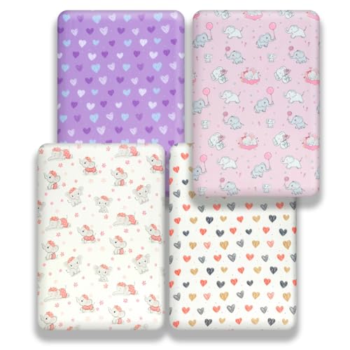 Figepo GBS04S 4 Pack Baby Girl Crib Sheets Set Soft Fitted Floral Or Elephant Theme Baby Girl Mattress Covers Breathable Toddler Bed Sheets thumb #3