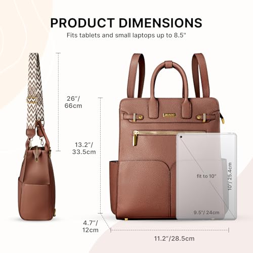 Image of JKAOO Backpack Purse for Women PU Leather Travel Backpack, Brown | 4 in 1 Designer Convertible, Removable Strap
