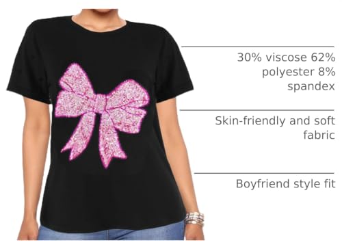 Image of PESION Valentine's Shirts for Women Shiny Sequined Bowknot T-Shirt Tops Tees, Black+ Rose Bow, XX-Large