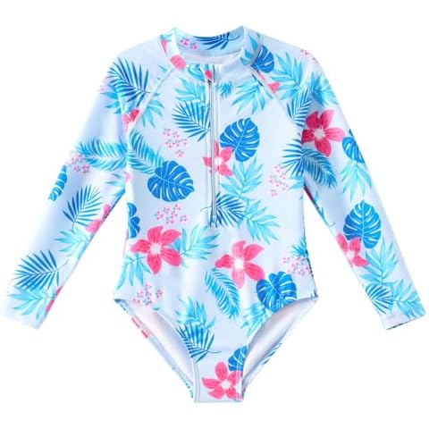 Angel season Girls Long Sleeve Bathing Suit Rash Guard One Piece Swimsuits Toddler Kids Swimwear with UPF 50+ Zipper Pink Floral Size3T Cover