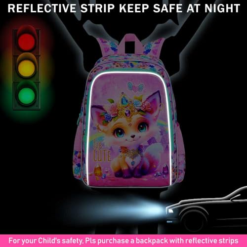 Image of 16 inch Backpack for Girls, 3Pcs Fox Kids Bookbag with Lunch Box,School Backpacks for Elementary Preschool Kindergarten (Pink)