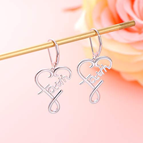 S925 Sterling Silver Word Calligraphy Jewelry Faith Inspirational Message Charm Love Heart Dangle Drop Hoop Earring for Women4