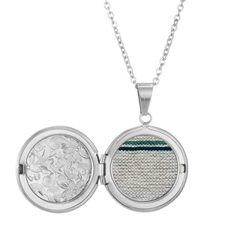 Collier médaillon gris en lin tricoté porte-photo, bijou cadeau