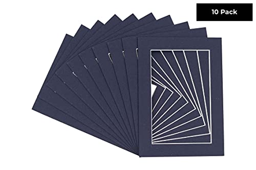Pack of TEN 12x16 Mats Bevel Cut for 10x12 Photos - Acid Free Navy Precut Matboards For Pictures, Photos, Framing - 4-ply Thickness