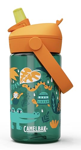 CamelBak Thrive Flip Straw Kids Water Bottle with Bite Valve Tritan Renew Design for School and Travel 14oz Jungle Animals