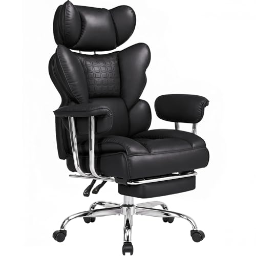 Image of DUMOS Big and Tall Office Chair 400 LBS, Scratch-Resistant PU Leather Executive Office Desk Chair with Footrest, Ergonomic Reclining Computer Chairs with Pocket Spring Support, Black