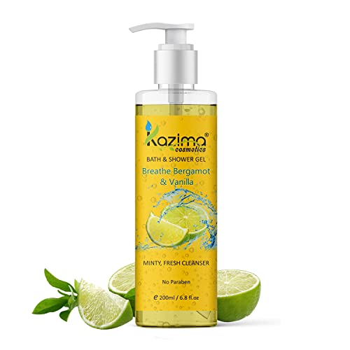 Image of KAZIMA Breathe Bergamot & Vanilla Bath Gel + Strawberry & Vitamin E Shower Gel + Orange & Lemon Mint Shower Gel + Neem & Tulsi + Green Tea & Cucumber Vanilla Luxury Body Wash (5PCS of 200ml)