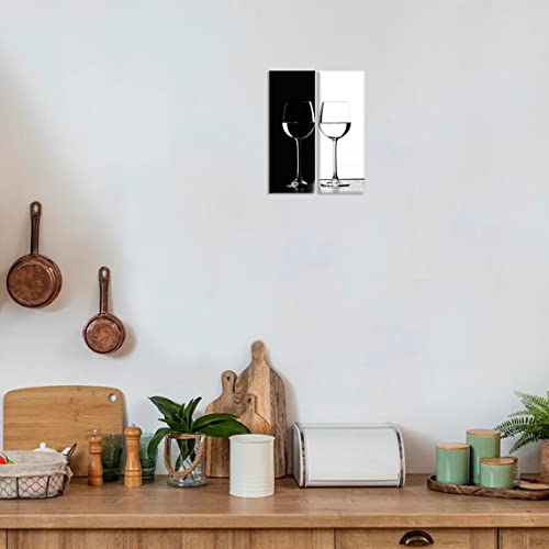 Kitchen Wall Art Black And White Wine Pictures Wall Decor Modern Dining Room Wine Cups Canvas Paintings For Living Room Home Decorations Abstract Minimalist Glass Artworks Bar Wall Decor 6X16" 2 Pcs #TOP1