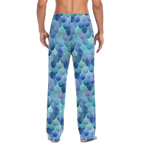 Vdsrup Men's Pajama Pants Blue Scales Pajama Pants for Men PJs Bottoms Drawstring Pockets Watercolor Sleep Lounge Pants S2