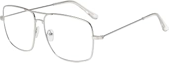 Non Prescription Glasses - Classic Square Clear Lens Metal Frame for Men Women