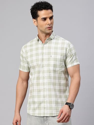 Image of Majestic Man Slim Fit Pure Cotton Checked Half Sleeve Casual Shirt