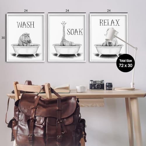 Image of Jungle Animals Bathroom Signage, 24 x 30 Inch Framed Giclee Print Set | Stupell Industries . By Rachel Nieman . Ready to hang . Great for bath and laundry . Made in USA