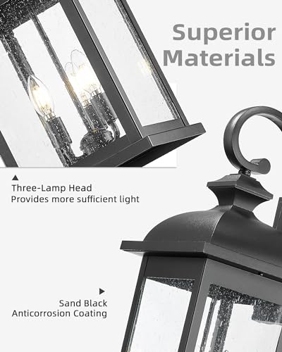 Image of FEMILA 26 inch Outdoor Wall Light, Large Exterior Wall Light Fixtures, 3 Light Outdoor Wall Lantern Porch Lights for Entryway, Patio, Garage, Doorway, Matte Black Finish, E12 Base, 4FD54B-L BK