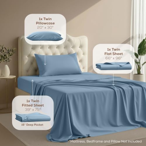 Image of Utopia Bedding Twin Sheet Set - 3 Piece Bed Sheets for Twin Size Bed, Soft and Breathable Microfiber, Includes 1 Fitted Sheet, 1 Flat Sheet and 1 Pillowcase - Oeko Tex (Dutch Blue)
