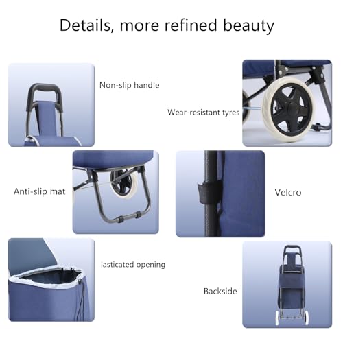 Faltbarer blauer Einkaufswagen mit 2 Rädern – Einkaufstrolley, leicht und tragbar, perfekt für Einkaufen, Reisen und Besorgungen, einfache Lagerung – Bild 7