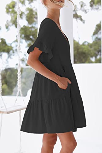 nclook Womens Summer Casual Dresses Sweet Cute V Neck Mini Dress with Pockets Ruffle Short Sleeve3