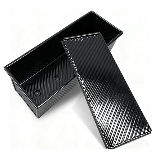 Hikaproligt Toastbrot Backform 1000g, Antihaft Pullman Kastenform mit Deckel, Rechteckige Brotbackform aus Carbonstahl für hausgemachtes Brot & Sauerteig, Lange Toastform mit Teigschneider, Schwarz